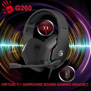 bloody G260 VIRTUAL 7.1 SURROUND SOUND GAMING HEADSET – 50 mm Speaker Unit – RGB Flow Backlight – Noise Cancelling Mic. – In-Line Controller – USB Plug Port – BLACK