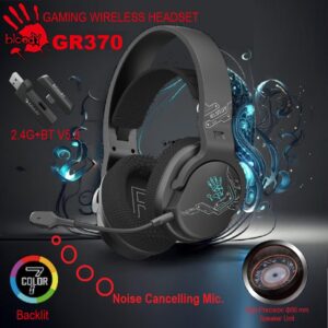bloody GR370 GAMING WIRELESS HEADSET – 3 Mode Connectivity ① 2.4GHz Wireless ② Bluetooth v5.3 ③ 3.5mm Wired Audio – Noise Cancelling Uni-Directional Mic – 7 Color Backlit – Up to 12m Operating Range – Sports Black