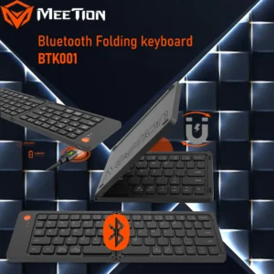 MEETION Compact Bluetooth Folding Keyboard BTK001 with Silent Key Design, Type-C Rechargeable, Auto Wake/Sleep, 10m Bluetooth Range, 67 Keys, Built-in Battery, and Soft Touch Coating.