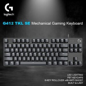 Logitech G412 TKL SE Mechanical Gaming Keyboard – Compact Backlit Keyboard with Tactile Mechanical Switches, Anti-Ghosting, Compatible with Windows, macOS – Black Aluminum