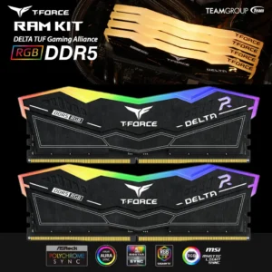 TEAMGROUP T-Force Delta RGB DDR5 16GB Kit (2x 8GB) 6000MHz CL38 1.25 – XMP 3.0 & AMD EXPO Support, On-Die ECC, 120° RGB Lighting, PMIC Power Management, High Stability Gaming RAM | BLACK ~ FF3D516G6000HC38AC01