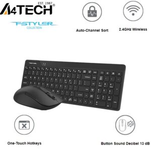 A4TCH FG2300 Air  2.4G Wireless Combo Desktop Keyboard & Mouse – Quiet Key – WIN & MAC  Swap  – Multimedia Hot Keys – Compatible with all devices with a Type-C port as MacBook, Chromebook, etc.