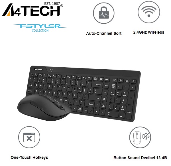 A4TCH FG2300 Air 2.4G Wireless Combo Desktop Keyboard & Mouse – Quiet Key – WIN & MAC Swap – Multimedia Hot Keys – Compatible with all devices with a Type-C port as MacBook, Chromebook, etc.