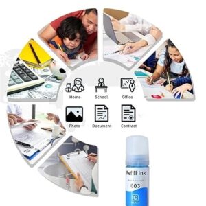 003 Refill Ink Bottle ( Cyan ) 70 ml , Compatible with Epson EcoTank L3110 /L3101/ L3150 / L4150 / L4160 / L6160 / L6170 / L6190 Printer Models