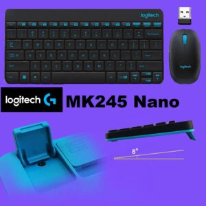 Logitech MK245 Nano Wireless Keyboard and Mouse 2.4GHz Nano USB Receiver , Wireless Encryption  , Spill-proof , 1000DPI , Multimedia Function Key , Supports Windows  ChromeOs – Black