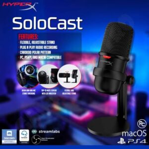 HyperX SoloCast – USB Condenser Gaming Microphone, for PC, PS4, PS5 and Mac, Tap-to-Mute Sensor, Cardioid Polar Pattern, great for Streaming, Podcasts, Twitch, YouTube, Discord,Black