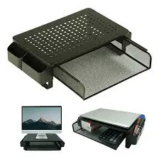 L33 Metal Monitor Stand with Pull-Out Storage Drawer – Ergonomic Riser for Monitors, Laptops, and Office Devices (370mm Width, 20kg Capacity)