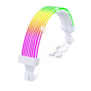 ASIAHORSE 16AWG GPU 12-Pin to 4-Pin 1-to-1 RGB Strimer Cable – White | Silicone Sleeved | AURA Sync Compatible | Flexible Extension with Vibrant Lighting