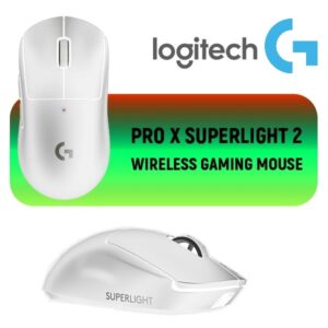 Logitech G PRO X SUPERLIGHT 2 LIGHTSPEED Wireless Gaming Mouse, 4K Polling, Lightweight, LIGHTFORCE Hybrid Switches, HERO 2 Sensor, 32,000 DPI, 5 Programmable Buttons, USB-C Charging, PC & Mac | WHITE – 1 Month Warranty