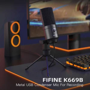 FIFINE K669B USB Microphone Black – Plug & Play Desktop Mic with Volume Dial for Gaming, Streaming, Podcasting, Voice-Over, Recording & Meetings