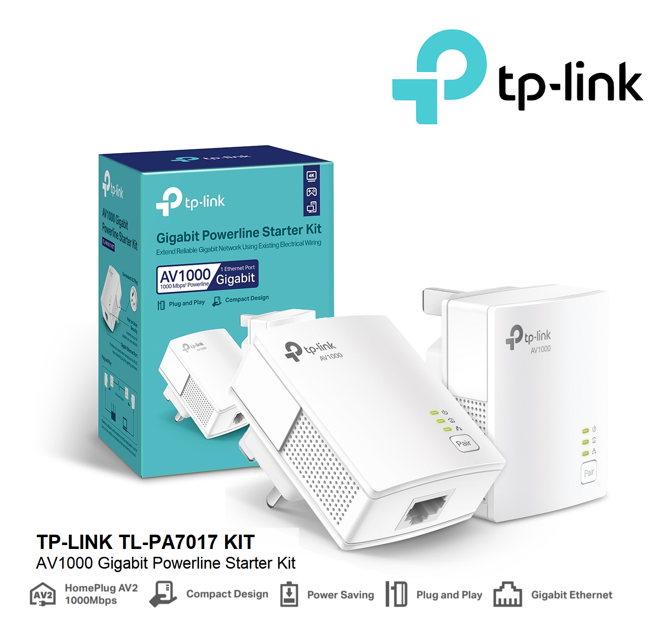TP-Link Powerline Ethernet Adapter Starter Kit – AV1000 Gigabit Port, Plug&Play, Ethernet Over Power, Nano Size, Ideal for Smart TV, Online Gaming, Wired Connection Only (TL-PA7017 KIT)