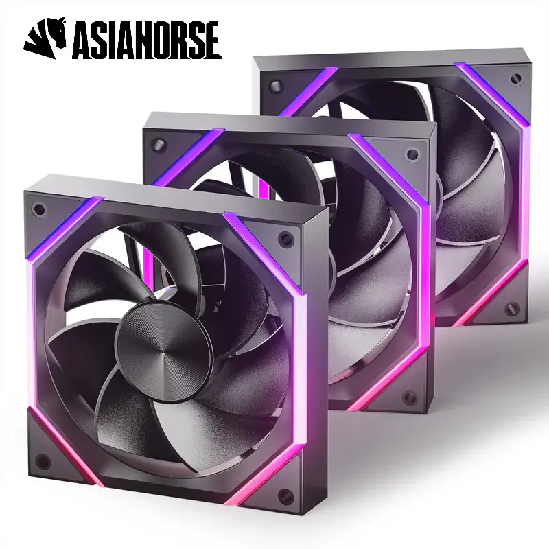 ASIAHORSE NYOTA ARGB 120mm Fan 3-Pack Reverse Black – PWM 800–2000RPM, 61.5 CFM Airflow, 29dBA Noise, Hydraulic Bearing, ARGB Sync, High-Performance Cooling