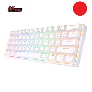 RK ROYAL KLUDGE RK61 61 Keys Mechanical Keyboard , 3 Connection Modes USB-2.4Ghz/Bluetooth/Wired/ Wireless – RGB Hot Swappable Red Switch Gaming Keyboard – Arabic / English – White