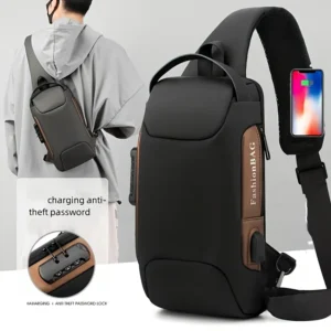 EZ EXP032 Chest Bag – USB Charging, Waterproof, Anti-Theft Sling for Daily & Travel Use | Gold-Black