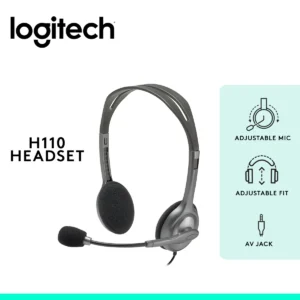 Logitech H110 Stereo Headset With 180° Rotating Noise-Reducing Microphone, Dual 3.5mm Jacks, Lightweight Adjustable Headband, Stereo Sound | Dark Grey