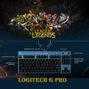 Logitech G PRO Mechanical GX Brown Tactile Switch Gaming Keyboard – Ultra-Portable Tenkeyless Design, Detachable USB Cable, LIGHTSYNC RGB Backlit Keys, Official League of Legends Edition
