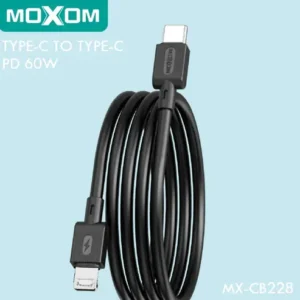 MOXOM Type-C to Type-C Fast Charging Cable | 60W Power Delivery | 1 Meter | PVC Durable Build | High-Speed Data Transfer | Travel-Ready | Black
