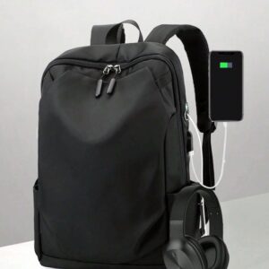 Laptop Backpack – Holds Up to 15.6″ Laptops & Tablets – Oxford Textile – Waterproof – Recharge USB Port – Minimalist Design – International Travel Carry On Approved – Anti-theft Hidden Pockets – BLACK