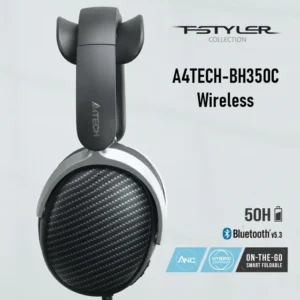 A4TECH BH350C Wireless Headset – Bluetooth v5.3, 50H Playtime, Active Noise Cancelling, ENC Mic, M.O.C.I. Dome Tech, Foldable Design, Protein Leather Earpads, Black