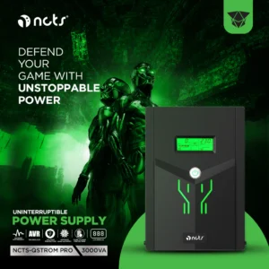 NCTS QSTROM PRO 3000VA/1800W Line Interactive UPS with AVR, Simulated Sinewave Output, Fast Recharge, Full Protection, LCD Display, 12V 9A x4 Batteries , Off-Mode Charging & Generator Compatibility for Personal Computers