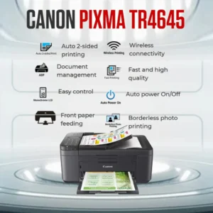 Canon PIXMA TR4645 – Compact 4-in-1 Inkjet Wireless Printer ” Print, copy, scan, and fax ” With Wi-Fi, Auto Duplex, ADF, Cloud Printing, High-Quality Output, Smart App Control, Borderless Printing | BLACK