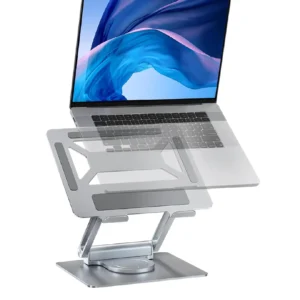 E13SU Aluminum Laptop Stand – 360° Rotatable, Adjustable Height/Angle, 3×USB3.0 + 1×Type-C Hub, Fits 7″-17″, Vision Correction, Silver, 1.89kg