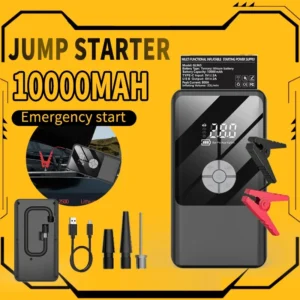 Multifunction Power Source 800A Peak 600A Start 10000mAh Car Jump Starter With 150PSI Air Pump, Fast Charging Power Bank, 12 Safety Protections, LED SOS Light, Compact 197×105×55mm Design | BLACK