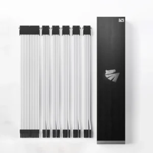 AsiaHorse 18AWG White Sleeved PSU Extension Cable Kit – 6 Pack, 300mm, PET Braided, Phosphor Copper Terminals, Durable & Flexible Cable Management Solution