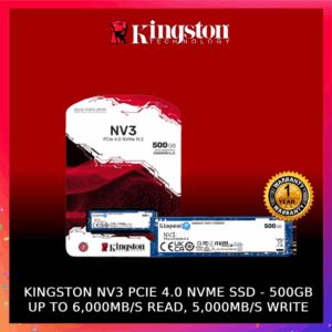 Kingston’s NV3 PCIe 4.0 NVMe SSD  500GB Capacity – Gen 4×4 NVMe PCIe performance – Up to 5,000MB/s read, 3,000MB/s write – Acronis Cloning Software  –  Supports M.2 Connectors | SNV3S/500G