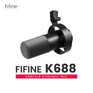 FIFINE K688 USB/XLR Dynamic Microphone with Shock Mount – Touch-Mute, Gain Control, Headphone Jack, Clean Sound, Metal Build, Podcast & Studio Mic (Black)