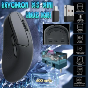 Keychron M3 Mini Wireless Mouse With 1K Polling Rate | PixArt 3395 Sensor | 26,000 DPI | Bluetooth 5.1 / 2.4GHz / Wired | Lightweight 55g | RGB | Huano Switches | Windows & macOS | BLACK M3M-A1