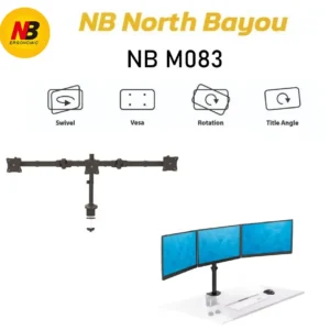 North Bayou M083-NB Vertical Monitor Arm for 3 Screens up to 27″ – Space-Saving, Full Motion Adjustment, Cable Management, Heavy-Duty Steel – Black
