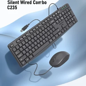 MEETION C235 Silent Wired Keyboard & Mouse Combo | Full-Size | Splash-Proof | USB Plug & Play | 104 Keys | 1200 DPI Mouse | Whisper-Quiet | Black