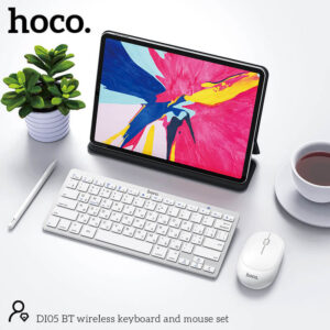 HOCO Wireless Keyboard & Mouse Combo – Bluetooth 5.2, 10m Range, Slim Lightweight Design, 1200DPI Precision Mouse, Smart Sleep Mode, White Finish for PC, Laptop & Tablet