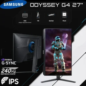 Samsung 27″ Full HD Gaming Monitor With IPS Panel, 240Hz Refresh Rate and 1ms Response Time, Nvidia G-Sync compatible, Ergonomic stand – LS27BG402EMXUE