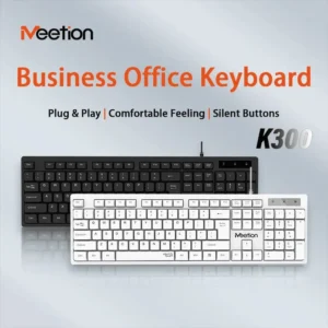 MEETION K300 Standard Wired Keyboard | Silent Typing | Ergonomic Design | USB Plug & Play | 104 Keys | Durable & Comfortable for Office or Home Use | BLACK