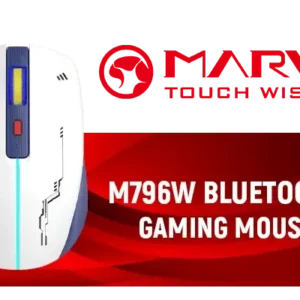 MARVO M796W White Wireless Gaming Mouse | 2.4G + Bluetooth Dual Mode | 6D Programmable Buttons | 4 DPI Levels | RGB Lighting | 500mAh Rechargeable Battery | Ergonomic Design