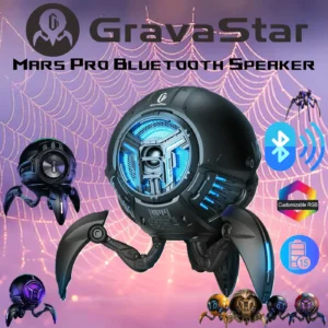 GravaStar Mars Pro Bluetooth Speaker: 20W Dual Speakers, Equal-Loudness Contour, Passive Bass Radiator, RGB Lighting, Bluetooth 5.0, 15 Hours Playtime, Touch Control & TWS Stereo Support | BLACK