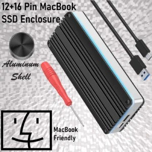 USB-C 3.2 SSD Enclosure For 12+16 Pin MacBook SSDs, 20Gbps Aluminum Adapter With RGB Indicator, Supports 2013–2017 MacBook Pro/Air/iMac SSD, Not NVMe/SATA Compatible | BLACK