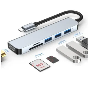 BYL 6-in-1 USB-C Hub Adapter – Type-C to 4K HDMI, SD/TF Card Reader, 3× USB Ports (1.1/2.0/3.0) – Ultra-Fast Data Transfer, 4K@30Hz Display Support, Compact & Plug-and-Play