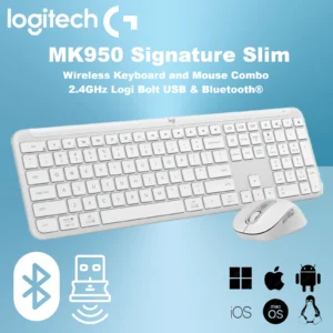 Logitech Signature Slim Combo MK950 With Signature Plus Mouse M750, Multi-Device Bluetooth & Logi Bolt, Flow Support, SmartWheel, SilentTouch, Supports Windows/ macOS/ ChromeOS/Linux/ iPadOS / iOS 14/ Android 9 | Off-white