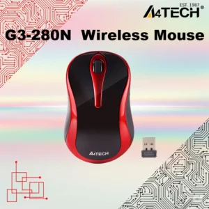 A4TECH G3-280N Wireless Mouse With 2.4GHz Connection, 1200 DPI Optical Sensor, Silent Click Option, 12-Month Battery Life, 16-In-One Gestures, Nano USB Receiver | RED & BLACK