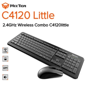 MEETION C4120 Little 2.4GHz Wireless Keyboard & Mouse Combo – Ergonomic Design, Full-Size Keyboard, 12 Multimedia Keys, Silent Typing, 10m Range, Adjustable 1600 DPI Mouse | BLACK
