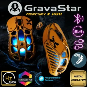 GRAVASTAR Mercury X Pro 8K Wireless Worn Edition-Yellow Gaming  Mouse with X Pro 8000Hz RGB Dongle – Lightweight 49g, PAW 3950 32K DPI, Tri-Mode Connectivity, RGB, Magnesium Alloy Skeleton | Battle Worn-Yellow 