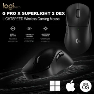 Logitech G PRO X SUPERLIGHT 2 DEX Wireless Gaming Mouse With 5 programmable Buttons 60g , HERO 2 44K DPI Sensor, LIGHTSPEED 8KHz, LIGHTFORCE Switches, 60g Ultra-Light Build, 95h Battery, USB-C, PTFE Feet, Windows / macOS / USB C Devices | BLACK