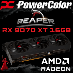 PowerColor Reaper AMD Radeon™ RX 9070 XT 16GB GDDR6 , PCIe 5.0 , RDNA 4 , Boost Clock 2970 MHz, 4096 Stream Processors, Triple Fan Cooling , AI FidelityFX Super Resolution 4 , AMD HYPR-RX , 8K , Dual 8-Pin , 1 x HDMI 2.1 3 x DisplayPort 2.1
