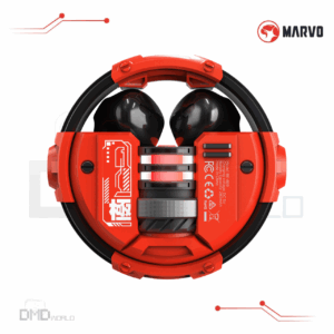 MARVO BE-889 | Wireless Bluetooth 5.3 Gaming Earbuds, 13mm Drivers, Stereo Sound, Mecha Design, Long Battery Life, Type-C Charging, Lightweight (76g), Red & Black