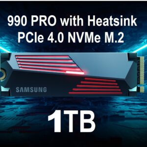 SAMSUNG 990 PRO w/ Heatsink SSD 1TB, PCIe PCIe Gen 4.0 x4, NVMe 2.0 Internal Solid State Hard Drive, Seq. Read Speeds Up To 7,450MB/s for High End Computing, Workstations, Compatible w/ PlayStation 5, MZ-V9P1T0GW