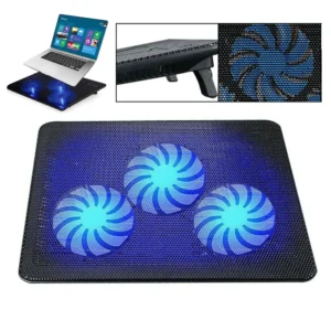 Laptop Cooler Cooling Pad – 2 USB Ports – 3 Fans – Size L380 x W280 x H28 mm – Metal Mesh Surface – Adjustable Hight – Metal Mesh Surface + ABS body – BLACK