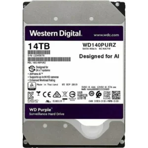 Western Digital WD Purple 14TB 3.5″ Surveillance HDD – SATA, AllFrame AI, 550TB/Year Workload, Optimized For DVR/NVR Security Systems, 24/7 Reliable Recording